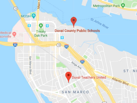 Map showing DTU and Duval County Public School locations